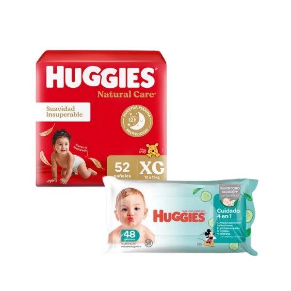 Producto - Pañales Huggies Natural Care XG 52u. + Toallitas de regalo!