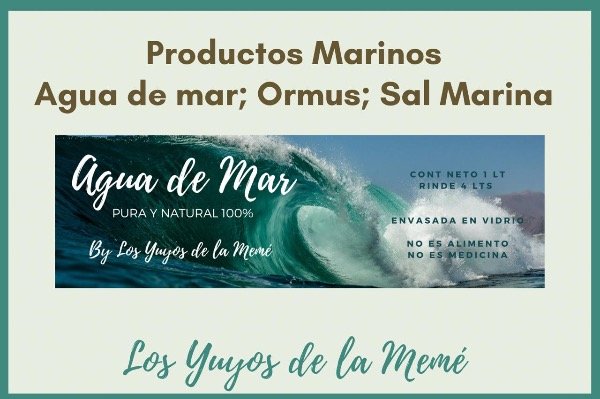 Producto - Productos Marinos, Agua de mar pura 1 litro / ormus marino 250 ml. Sal marina