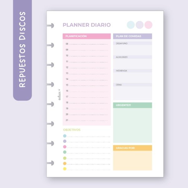 Producto - Repuesto planner diario - 80 hojas - Diferentes medidas