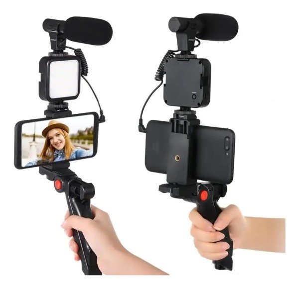 Producto - Kit Grabación Celular Trípode Luz Micrófono Control Streaming Negro