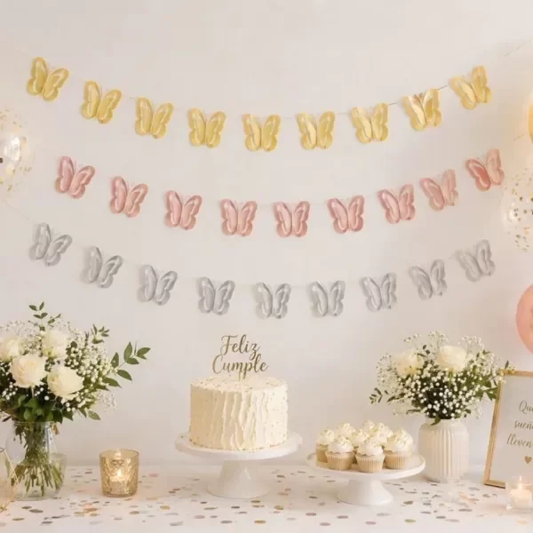 Producto - GUIRNALDA COLGANTE DE MARIPOSAS "METALLIC 3D" DORADO