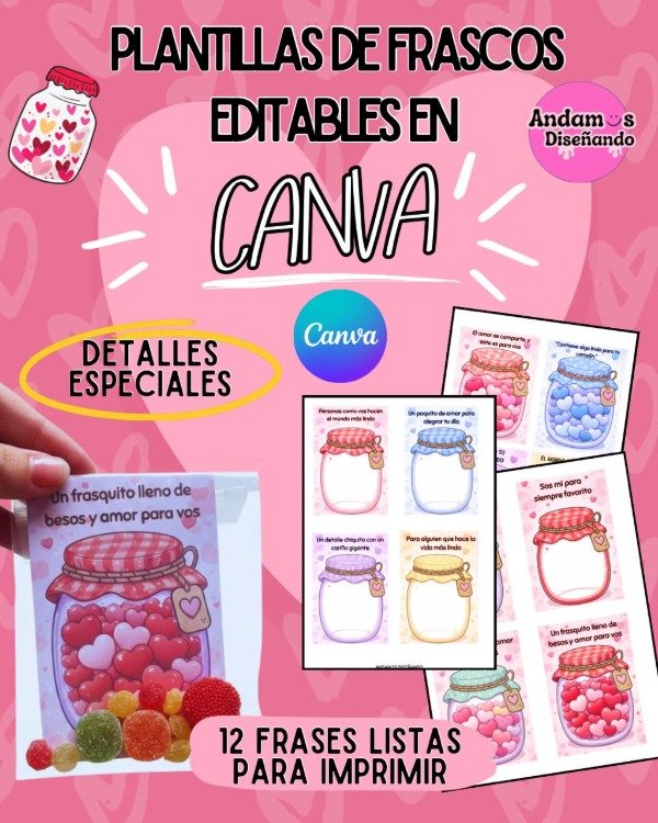 Producto - PLANTILLAS DE FRASCOS EDITABLES EN CANVA. AMOR