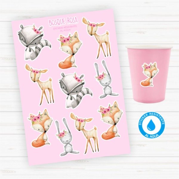 Producto - Sticker Silueta Resistentes al Agua "Bosque Rosa"