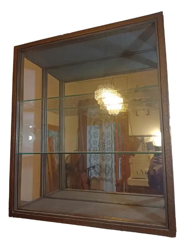 Producto - Vitrina Clásica de Vidrio con Marco Enchapado en Cobre - Marrón Oscuro