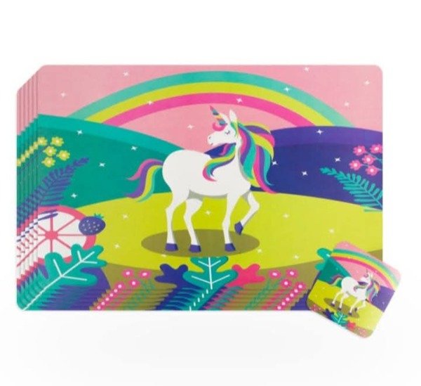 Producto - Set de 6 individuales + 6 posavasos unlcornio