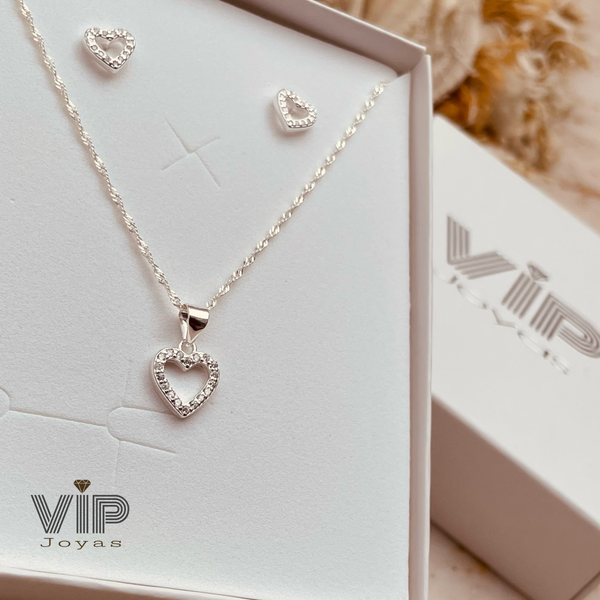 Producto - Set Cadena, Dije y Aros Corazón Plata 925
