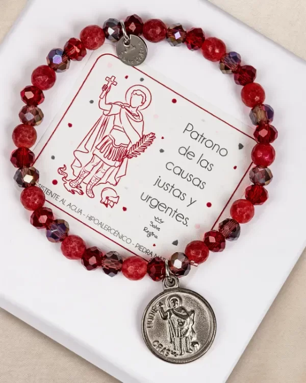 Producto - Pulsera Acero Justina (San Expedito + Ágatas)