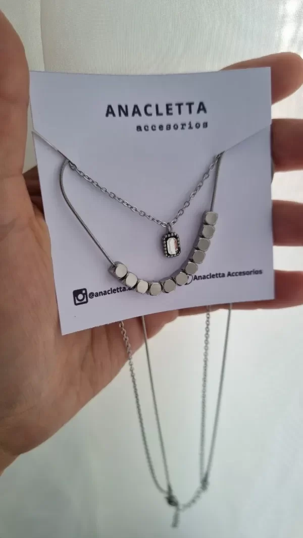 Producto - Gargantilla doble strass blanco y bolitas aq