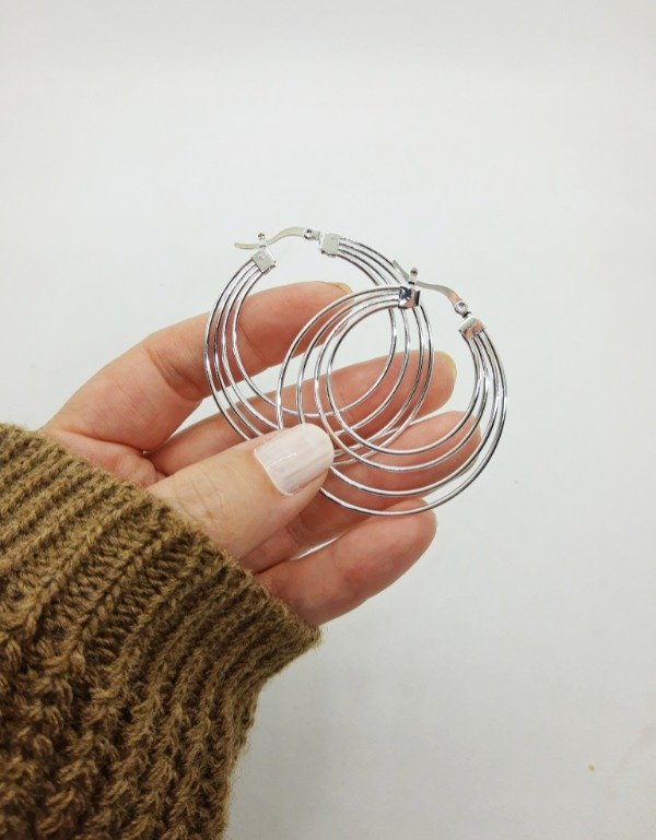 Producto - Aros triple Antonia 5 CM. Acero Blanco