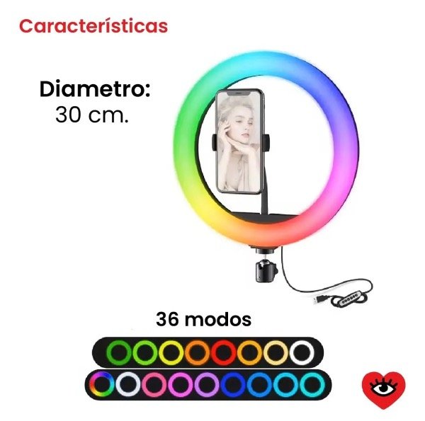 Producto - Aro De Luz Led RGB 30 cm + Trípode 2 metros - 2