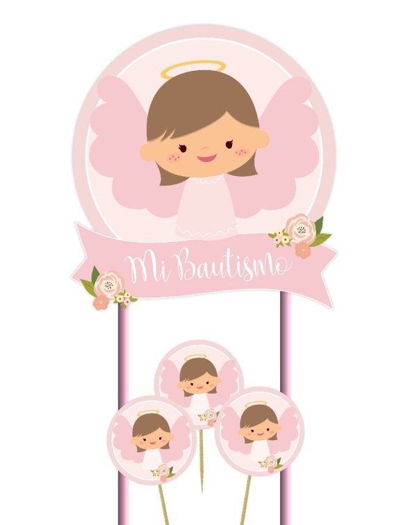 Producto - Topper mi bautismo rosa