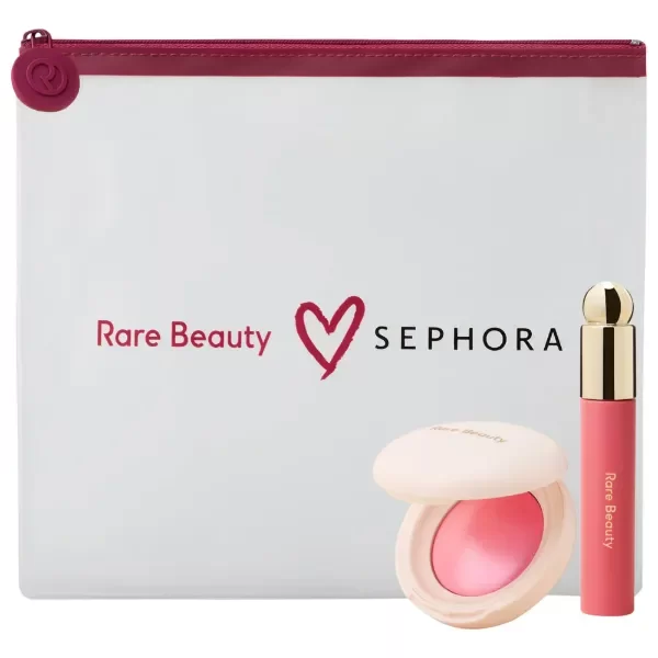 Producto - RARE BEAUTY - SOFT PINCH LUMINOUS POWDER BLUSH + LIP OIL STAIN HAPPY + NECESER