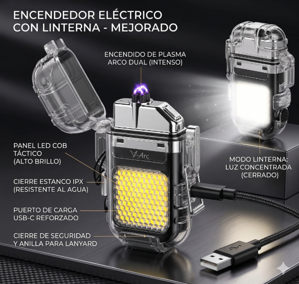 Producto - Mini Linterna LED Alta Potencia con Encendedor Eléctrico Recargable USB