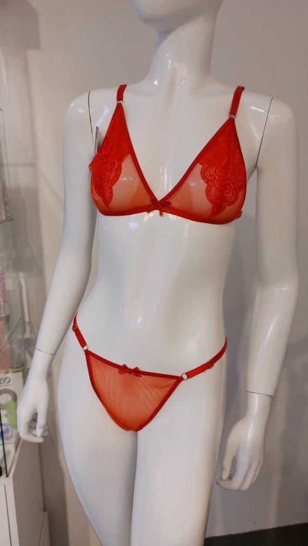 Producto - Conjunto de microtul y encaje rojo - 2