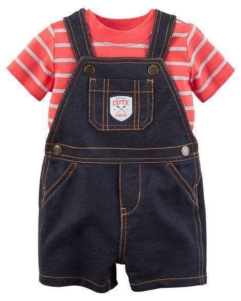 Producto - Conjunto Verano Bebe 2 Piezas con Jardinero Rayado Rojo