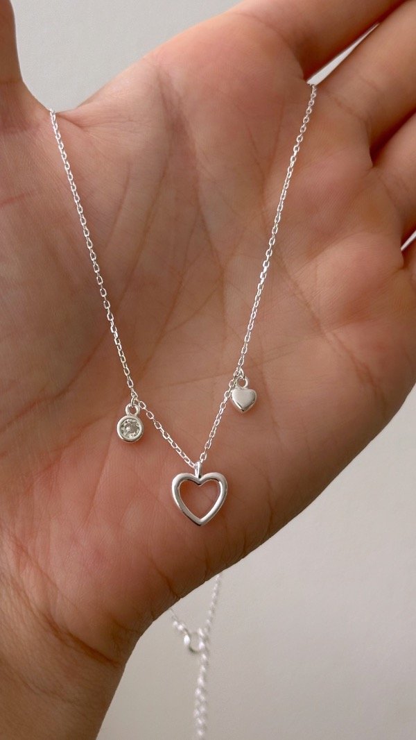 Producto - Conjunto triple dije corazon y cubic 40 a 45cm P925