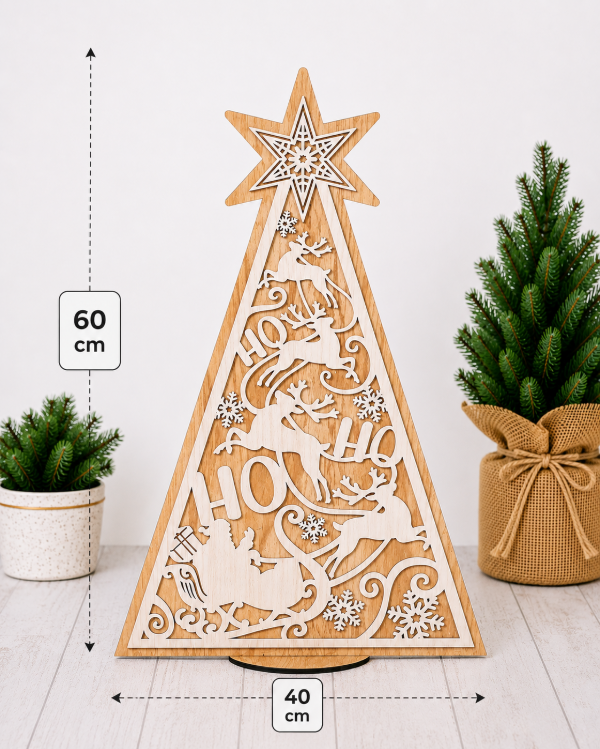 Producto - Pino "cipres" navideño con base color madera - 1