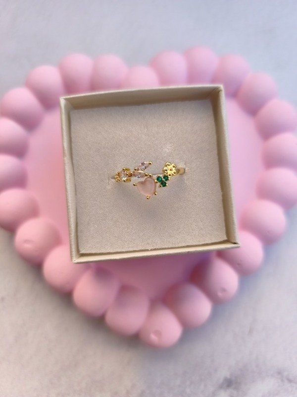 Producto - Anillo dorado corazón y flores - 0