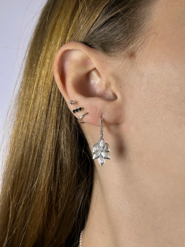 Producto - ARGOLLAS DE PLATA HOJITAS CON CUBICS 1077