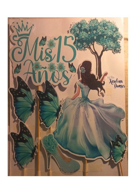 Producto - Cake Topper Adorno Mis Quince Años Verde Tiffany . Set x 7