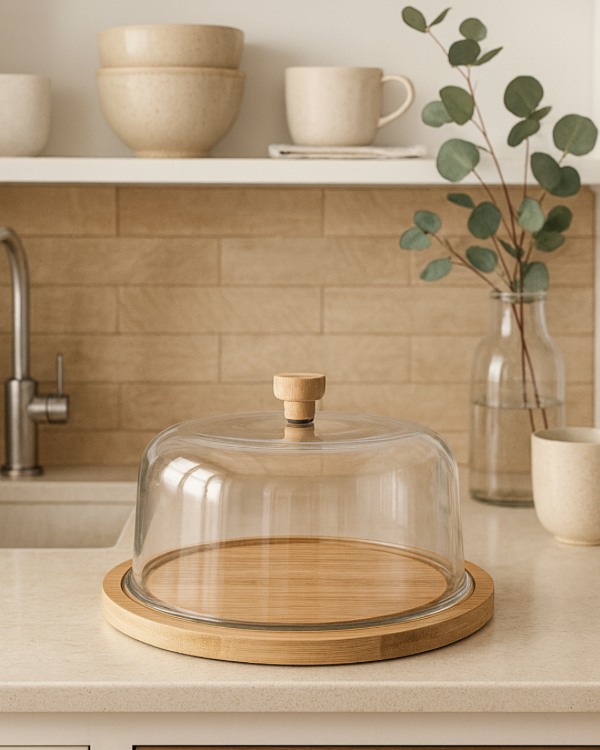 Producto - Campana Tapa Vidrio Plato Bambú Chica