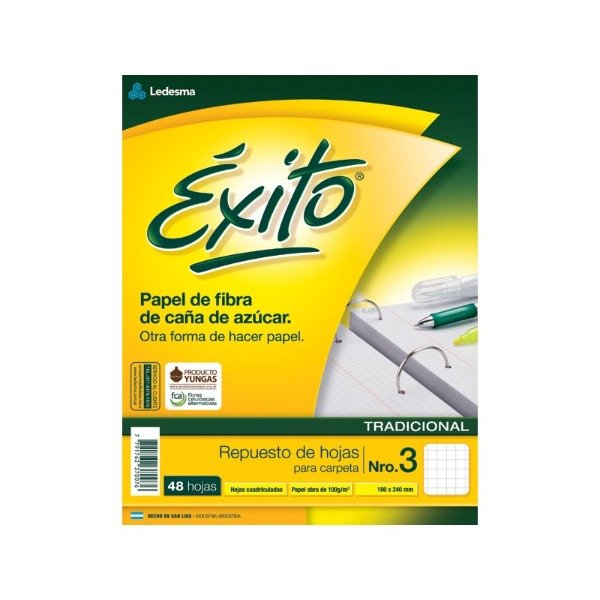 Producto - Repuesto de Hojas Exito N3 Cuadriculadas x 48