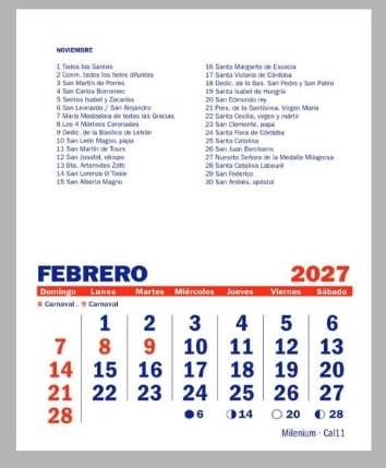 Producto - CALENDARIO MILENIUM MENSUAL 11.5x20 2027