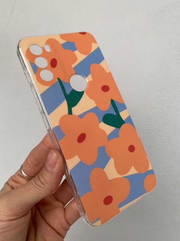 Producto - Funda Glitter primavera MOTO G71 naranja