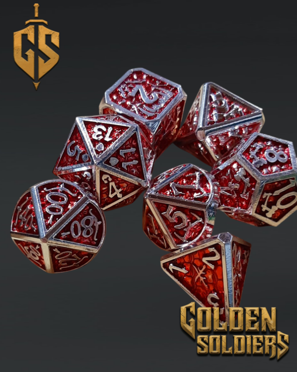 Producto - Set de 7 dados Metalicos Escamas de Dragon Rojo