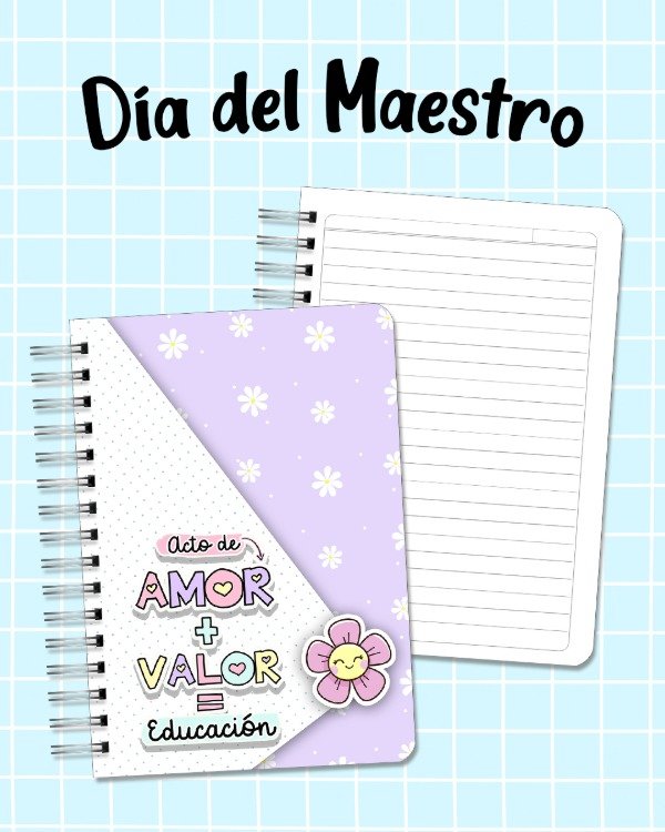 Producto - Cuaderno A5 DIA DEL MAESTRO Tapa Plástica Rígida 120h varios diseños