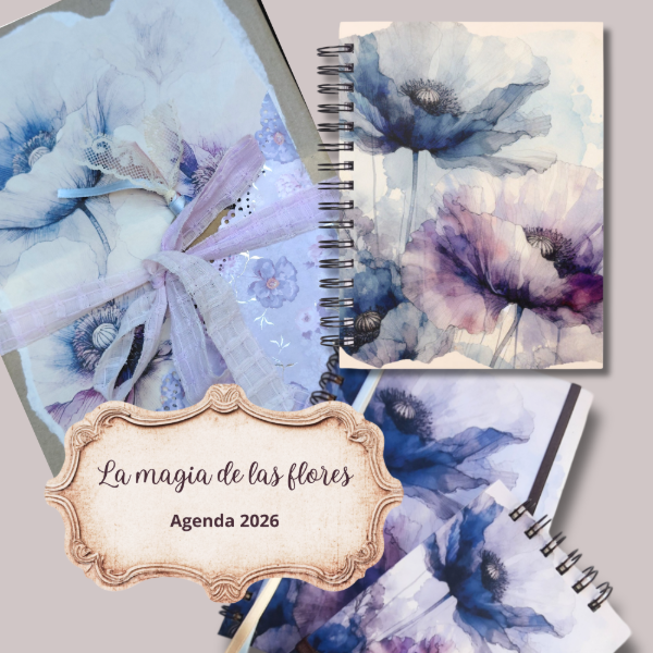Producto - Set agenda mas libreta flores Azules y violetas