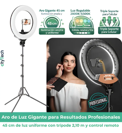 Producto - Aro Luz  Led 45cm Profesional Soporte Cel Trípode 2m (solo a control remoto)