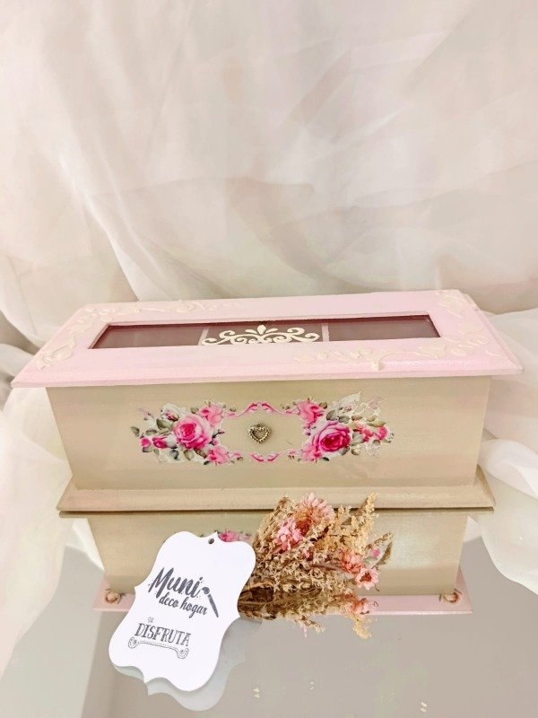 Producto - Caja de te 3 divisiones con tapa de vidrio