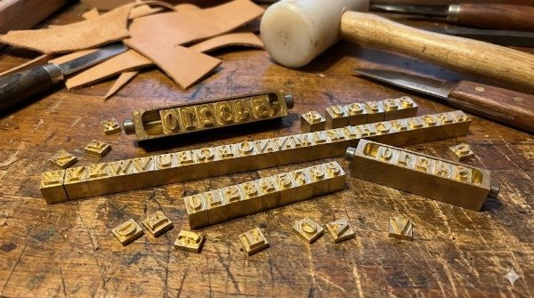 Producto - Set de Números en Bronce para Marcado (0 al 9) - 10 Sellos de 1x1 cm + Base.