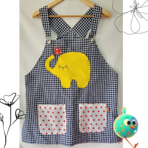 Producto - Elefante jardinero cuadrillé grande