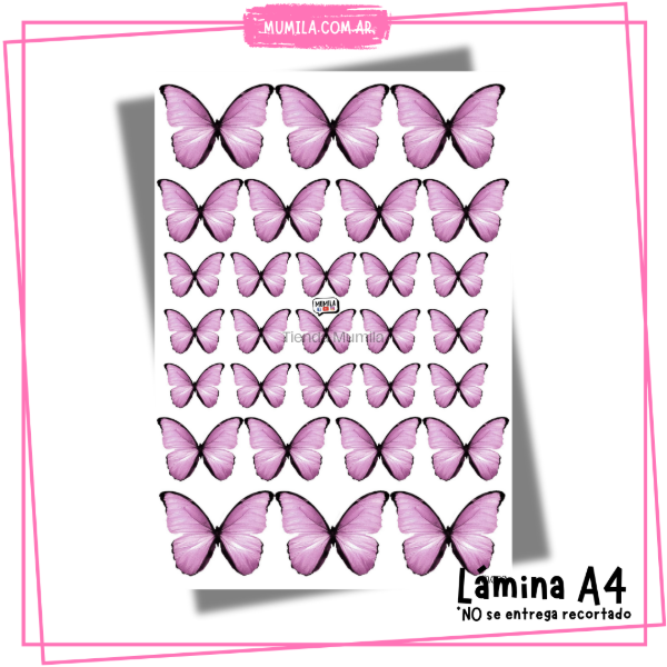 Producto - Mariposas comestibles M009 Lámina mariposas rosa claro
