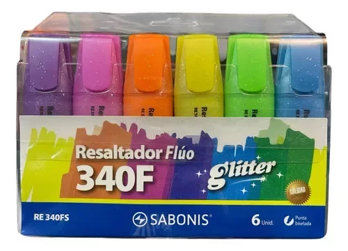 Producto - RESALTADOR FLÚO CON GLITTER SABONIS X6unid
