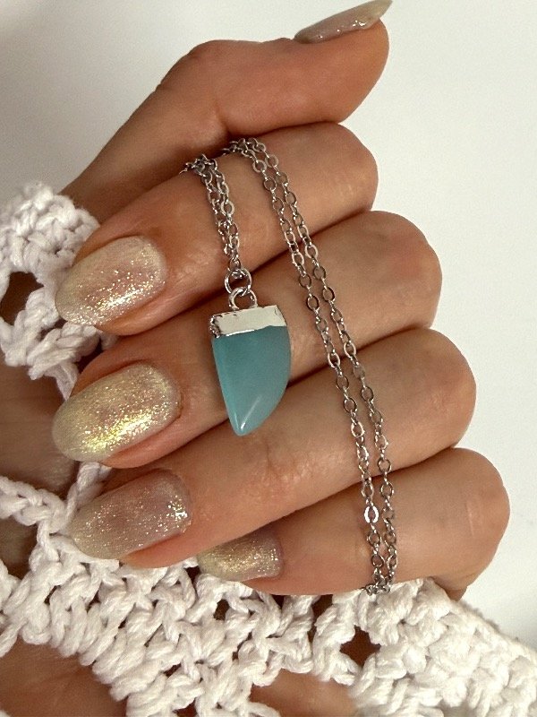 Producto - C423 Collar acero quirúrgico piedra turquesa 45 cm