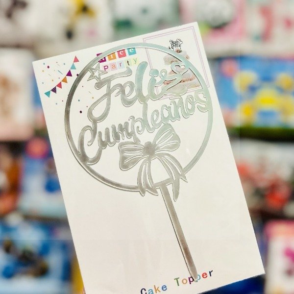 Producto - Topper para torta Feliz Cumpleaños Redondo/Moño p