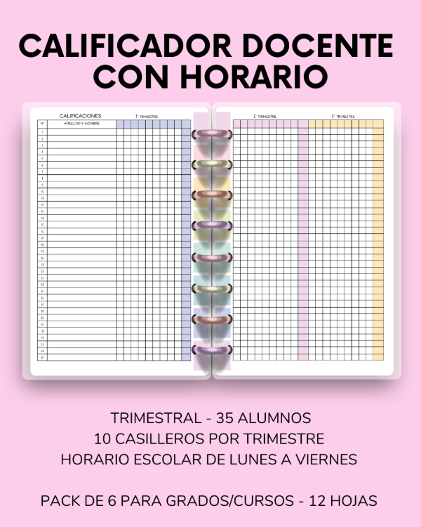 Producto - REPUESTO CALIFICADOR DOCENTE A5 TRIMESTRAL CON HORARIO