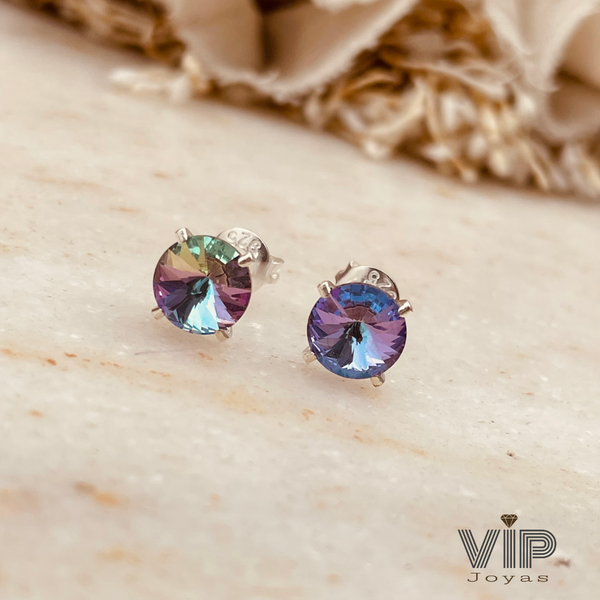 Producto - Aros Cristal Lila Tornasol 8mm Plata 925