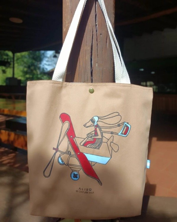 Producto - Tote beige perrito viajero