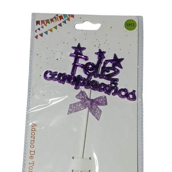 Producto - Cake topper Feliz cumpleaños estrellas violeta