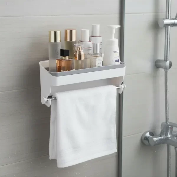 Producto - Estante Organizador Adhesivo Con Toallero Baño Cocina Blanco Gris