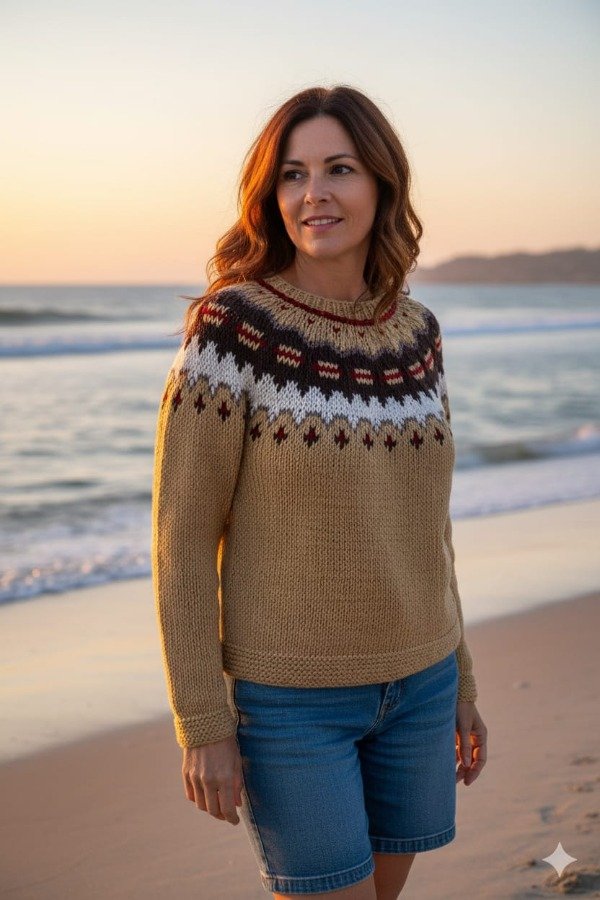 Producto - Sweater de hilo base color ocre.