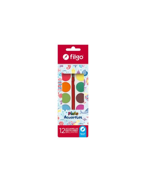 Producto - Acuarelas Escolares FILGO X 12 Colores + Pincel