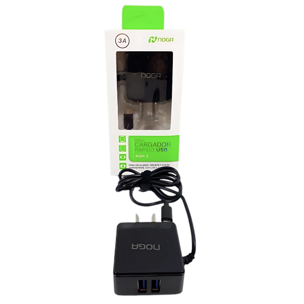 Producto - CARGADOR 220V A USB 2 PORT C/CABLE MICRO (NGH-3) 3.0AMP C/CABLE