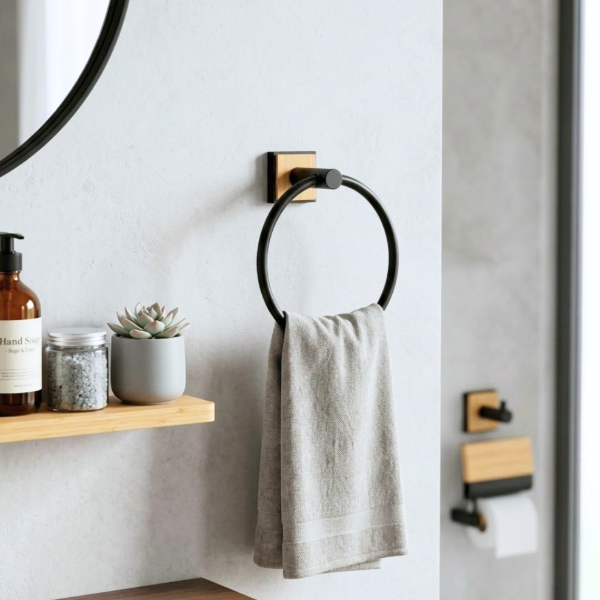 Producto - toallero pared circular hierro y bambu