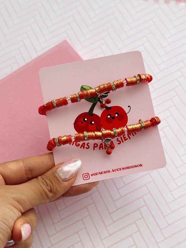 Producto - Pulseras Cereza Rojo Strass x2