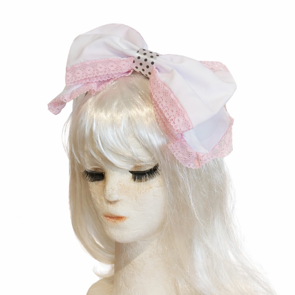 Producto - Headbow Chérie (blanco con rosa y lunares)